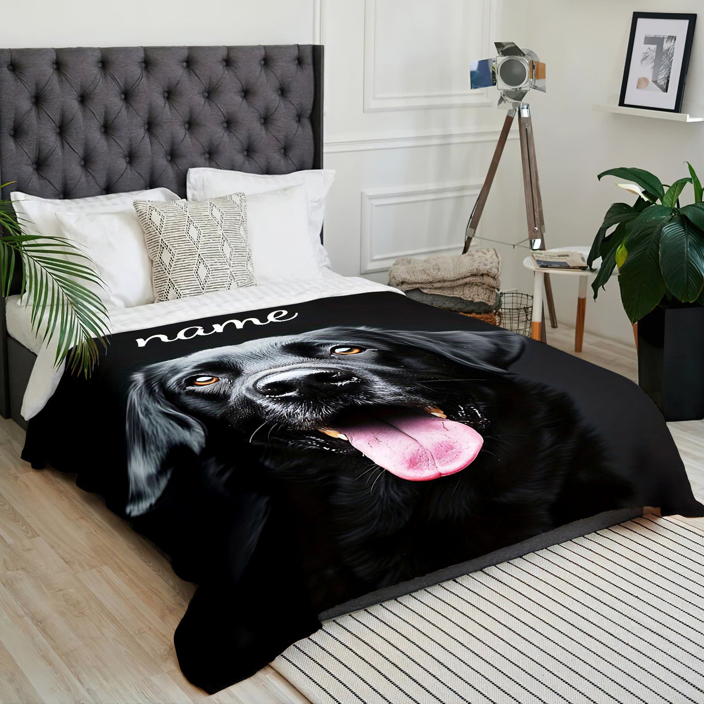 Personalized Black Labrador Retriever Dog Name Custom Photo/Text Option - Plush Fleece Blanket with Labrador Puppy Print, Hypoallergenic All-Season Bedspread, Bed Cover or Couch Throw - 280GSM Heavyweight Polyester (Add Your