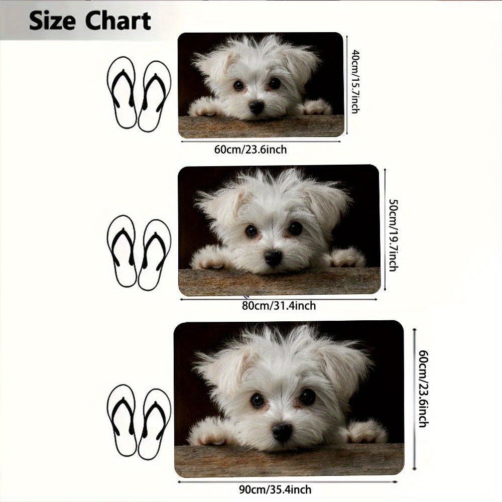1pc Cute White Maltese Puppy Doormat - Non - Slip Entryway Mat with Fluffy Puppy Peeking, Machine Washable Soft Mat Mat for Front Door, Living Room, Kitchen - Perfect for Halloween, Christmas, Thanksgiving, Easter, Hanukkah Dec - Buy That Thang