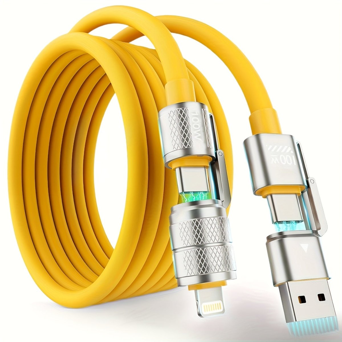 USB C to USB C, 100W 4in 1 Charging Cable, Chubby Type C/A to C/Lightning Cable for iPhone 16 15 14 13 12 11 8 7 Series/MacBook/iPad/Samsung/HUAWEI/Xiaomi, Multi Chargers for All Devices - Buy That Thang