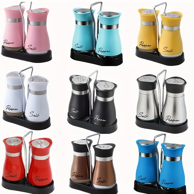 (1 Stand + 2 Bottles) A Set of Salt And Pepper Shakers, Shaker Bottles. Salt And Pepper Containers with a Glass Base, Featuring a Stable Stand, Suitable for Kitchen Tools, Cooking Tables, Rvs, Camping, Barbecues, And Seasonin - Buy That Thang