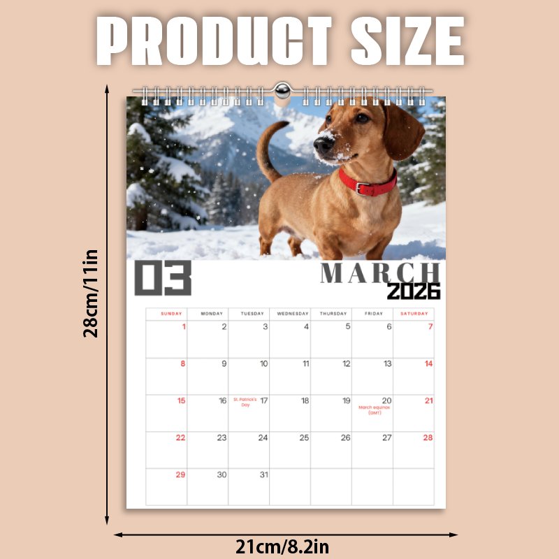 [Dachshund Calendar] 2026 Dachshund Wall Calendar - 1pc Large 11x8.2 Monthly Planner with Puppy Photos, Durable Yearly Gift for Pet Lovers, Christmas/Birthday Present (January 2026 - December 2026)