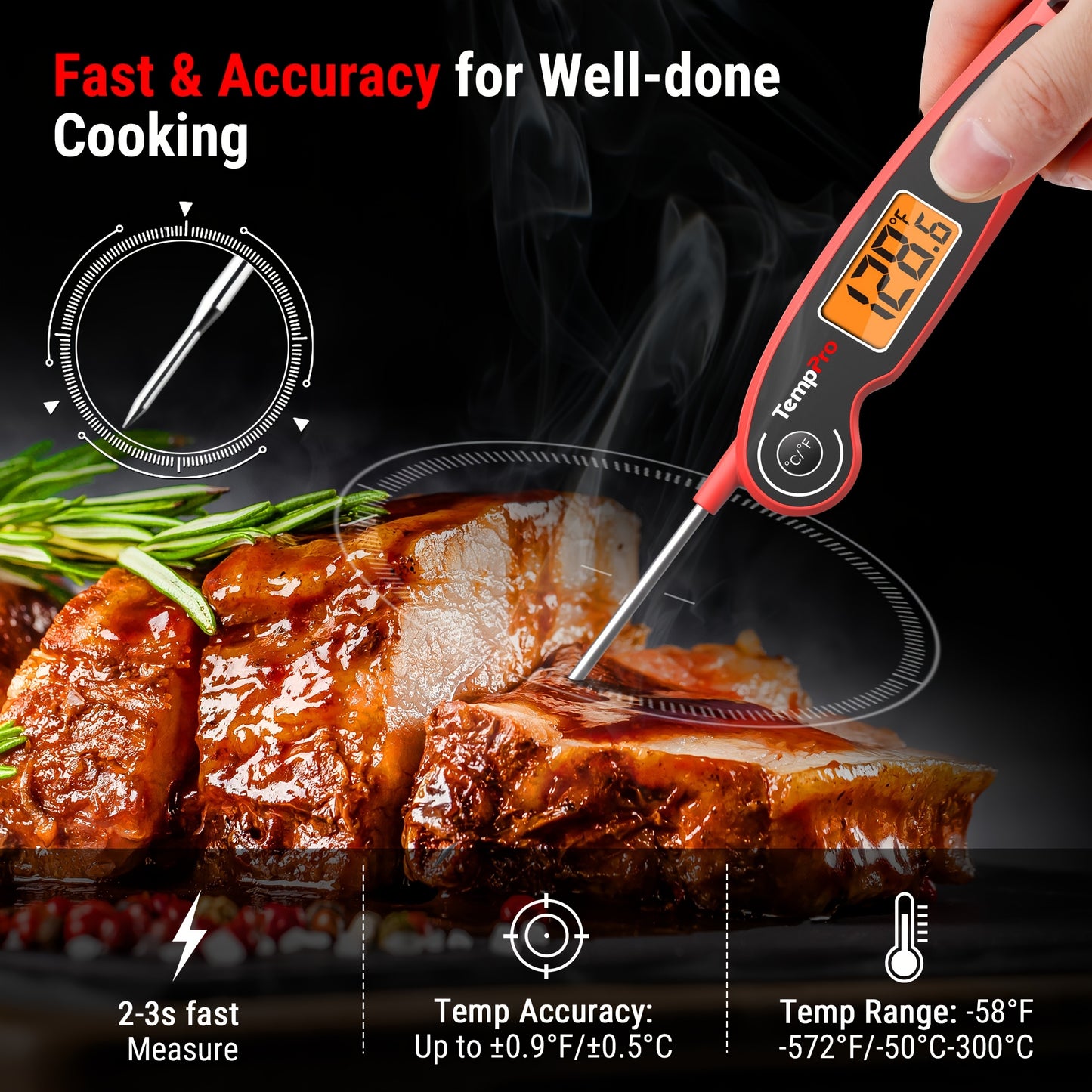 Digital Meat Thermometer For Cooking, Food Thermometer For Kitchen BBQ Oil Grill Smoker Candy Thermometer
