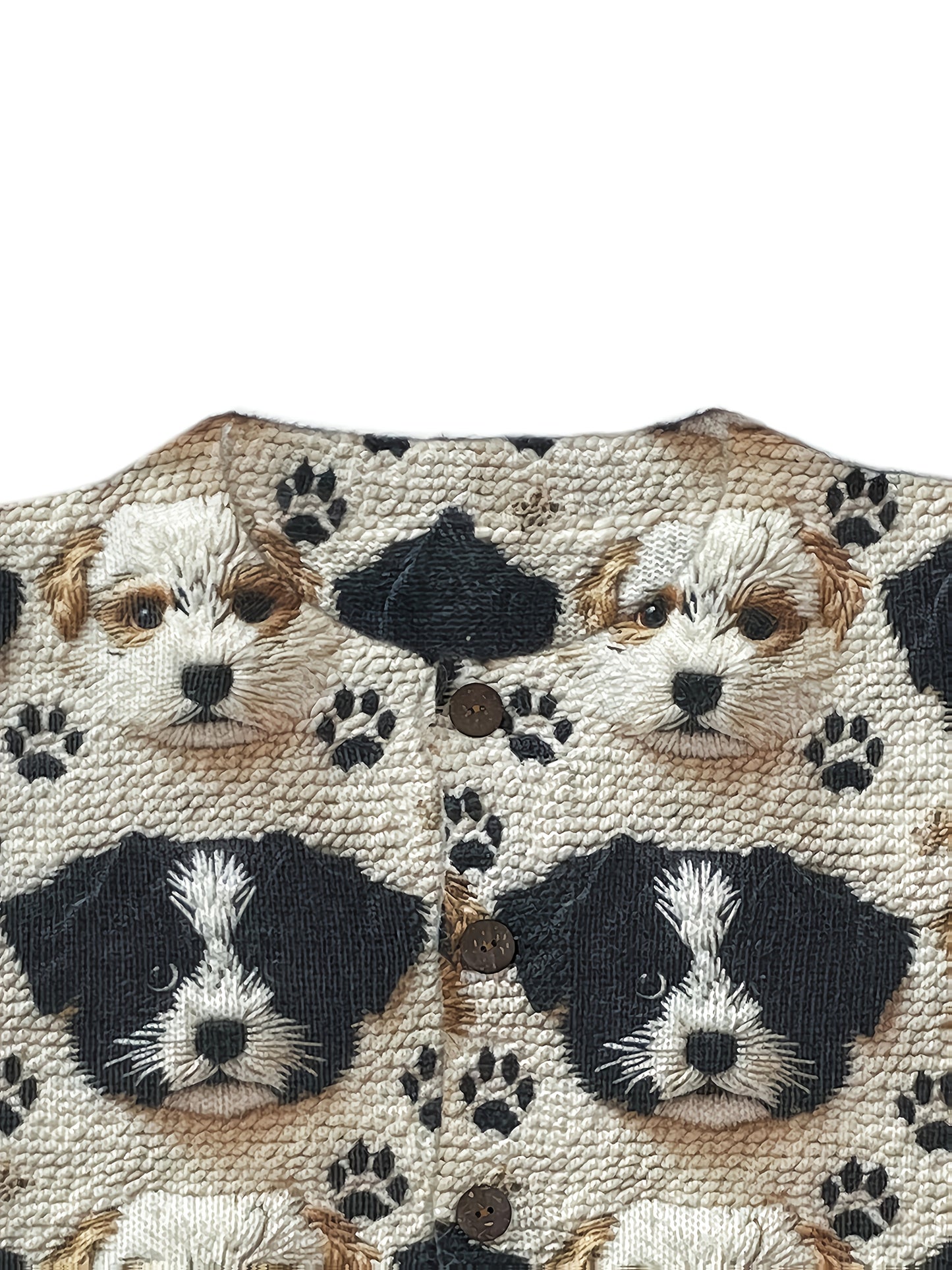 Women'S 3D Printed Cute Puppy Pattern Casual Cardigan - Fashionable Round Neck All-over Print Long Sleeve Coat, Front Button, Soft Fabric Sweater, Lightweight Four-season Outerwear, And Fashionable
