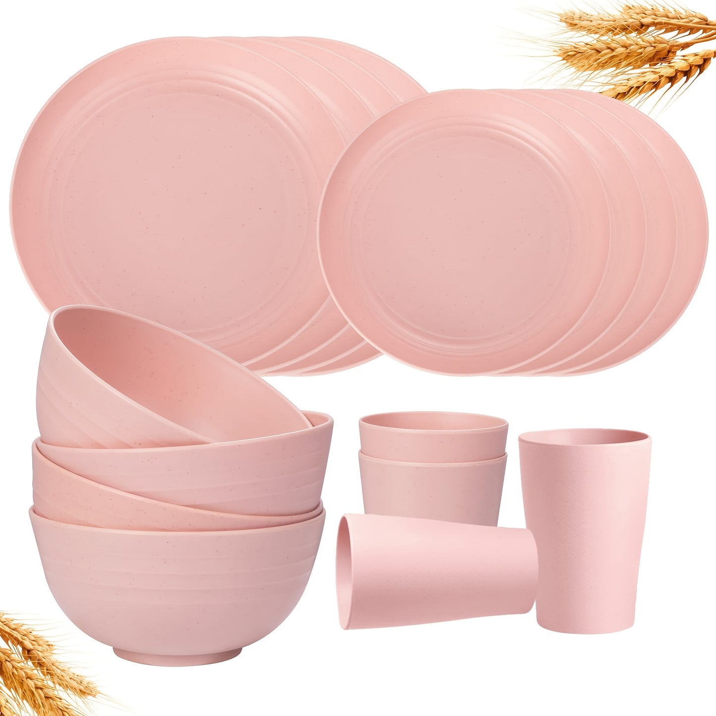 [Unbreakable Dinnerware Set] 32/17/16pcs Wheat Straw Dinnerware Set | Service For 8/4, Large Size Modern Dish Set-Plate/Dessert Plate/Bowl/Cup, Lightweight Tableware, Perfect For Camping, Gifts For Christmas/Halloween, Local