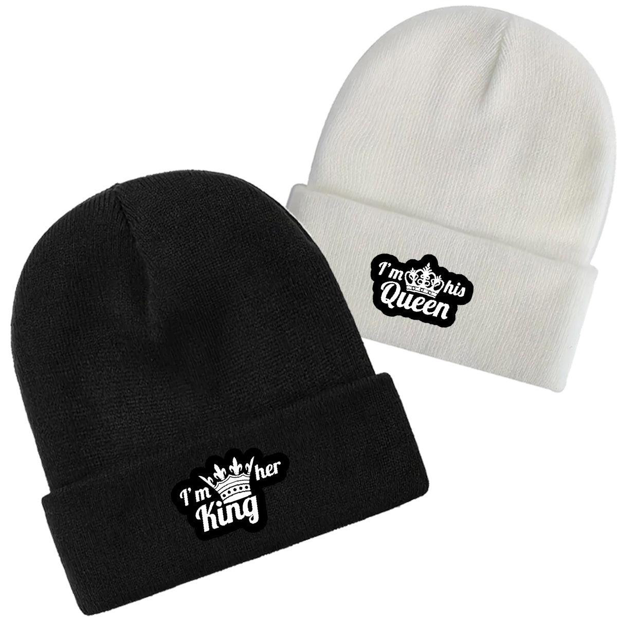 2pcs set Crown theme classic couple models men women warm winter cap creative printing cuff pom pom cap men women cap cuff thickened cap