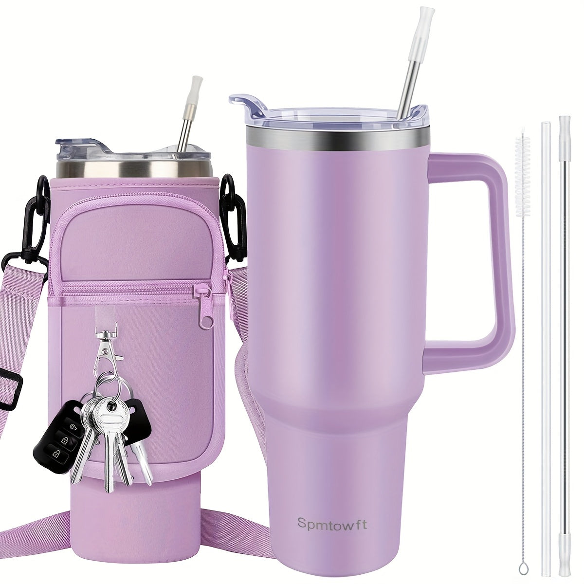 40 Oz Tumbler with Handle, Insulated Water Bottle Carrier Bag with Lid And Straw, Reusable Stainless Steel Vacuum Insulated Cup, Leak Proof Thermal Travel Coffee Mug Cup for Cold And Hot, Phone Pocket, Office Drinkwa