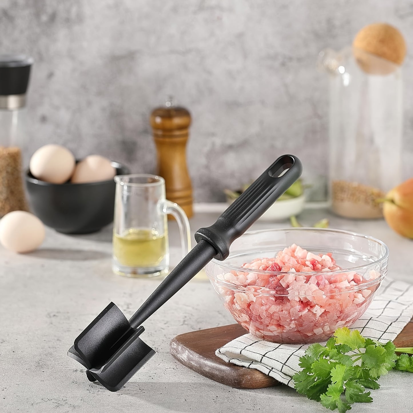 Upgraded Heavy-Duty Manual Meat Chopper & Masher with Heat-Resistant Non-Stick Nylon Head, Sharp Blades & Ergonomic Handle - Multi-Purpose Kitchen Tool for Ground Beef, Potatoes, Veggies, Food - Mincing, Chopping, Smashing -