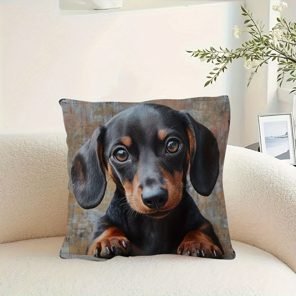 [1pc Dachshund Plush Pillow] Adorable Dachshund Plush Pillow 1pc - 18x18 Inch, Machine Washable, Zippered - Contemporary Style, Polyester, Perfect for Sofa & Bedroom Decor, Dachshund Decor - Buy That Thang