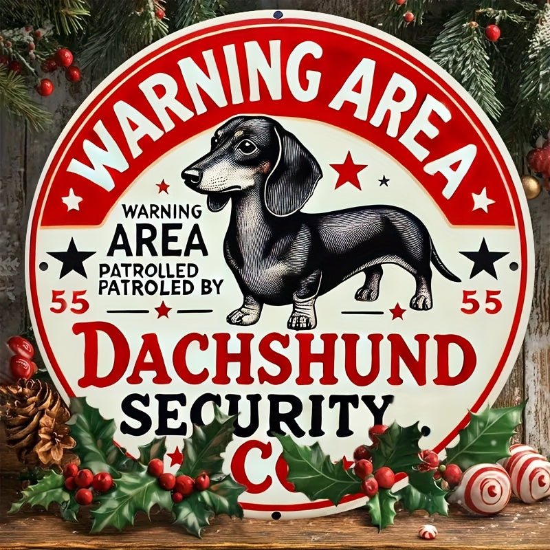 2D Flat, 1pc, 2D flat printing Metal Iron Sign Decoration - Retro "Be Careful with Sausage Dogs" Metal Sign - 8x8 inch Decorative Wall Art Plaque with Red Border, Playful Sausage Dog Silhouette, and Star Ornament, Suitable for - Buy That Thang