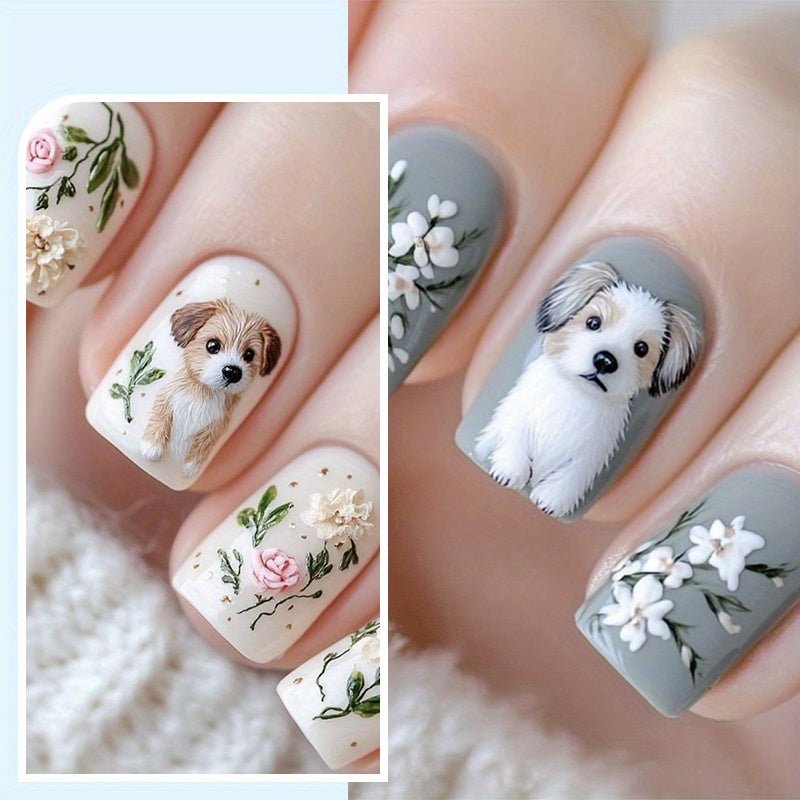 48pcs (2pcs) Cute Cat & Floral Press On Nails - Medium Square Glossy False Nails with Pastel Blue & Pink Shimmering Cat Paw & Flower Designs, Easy Application for Women & s, Long - Lasting Manicure Art for Everyday or Special O - Buy That Thang