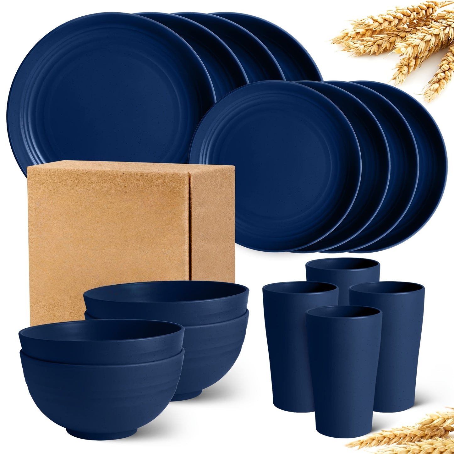 [Unbreakable Dinnerware Set] 32/17/16pcs Wheat Straw Dinnerware Set | Service For 8/4, Large Size Modern Dish Set-Plate/Dessert Plate/Bowl/Cup, Lightweight Tableware, Perfect For Camping, Gifts For Christmas/Halloween, Local