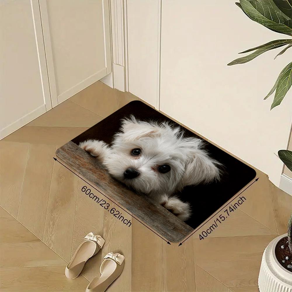 1pc Cute White Maltese Puppy Doormat - Non - Slip Entryway Mat with Fluffy Puppy Peeking, Machine Washable Soft Mat Mat for Front Door, Living Room, Kitchen - Perfect for Halloween, Christmas, Thanksgiving, Easter, Hanukkah Dec - Buy That Thang
