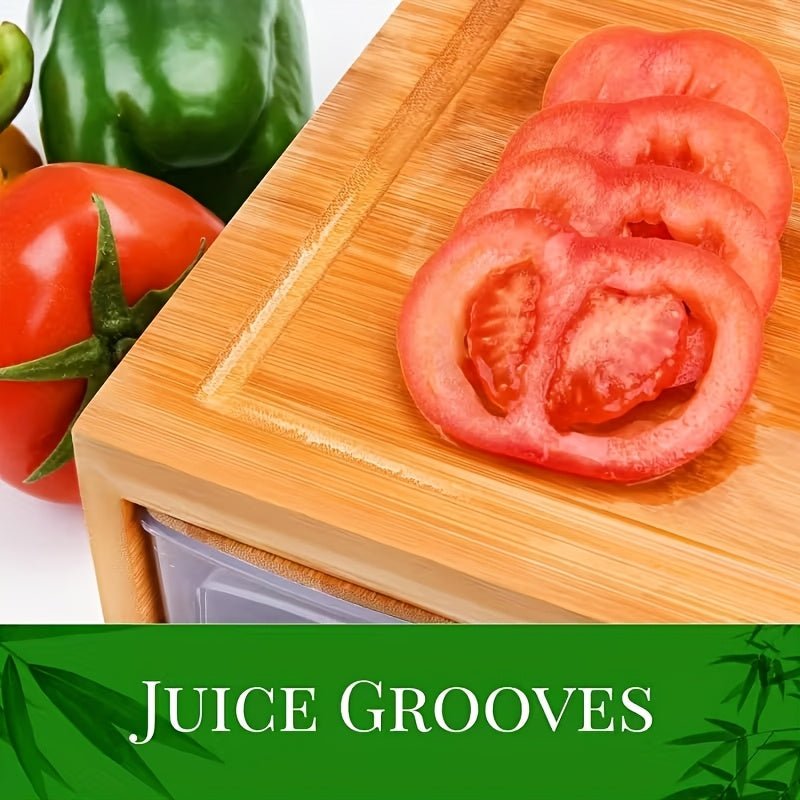 Bamboo Cutting Board Wooden Cutting Board with Food Container Storage Box Cheese Shredder and Juice Tank Suitable for Vegetables Cheese and Meat Type Wooden Cutting Board with Container Food Drop Area Carving Board with Easy - Buy That Thang
