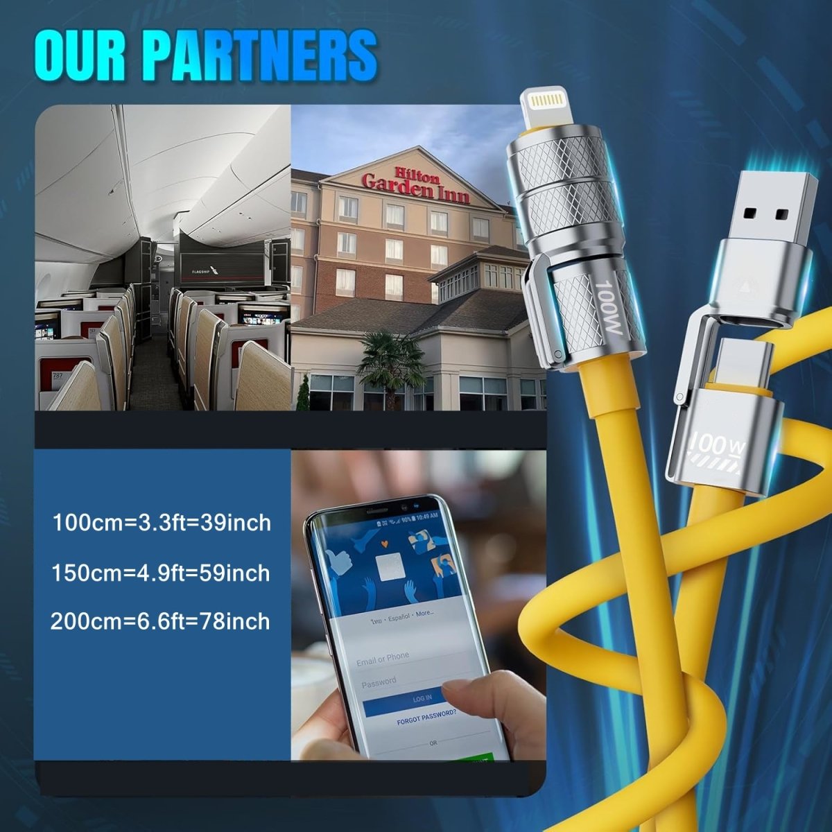 USB C to USB C, 100W 4in 1 Charging Cable, Chubby Type C/A to C/Lightning Cable for iPhone 16 15 14 13 12 11 8 7 Series/MacBook/iPad/Samsung/HUAWEI/Xiaomi, Multi Chargers for All Devices - Buy That Thang