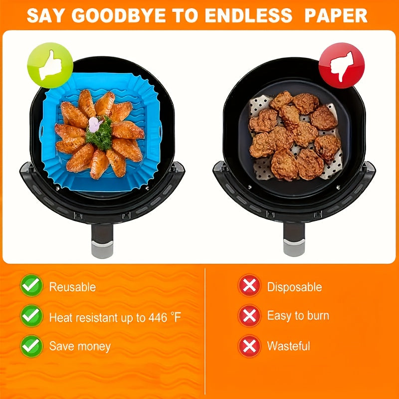 Two-piece Square/round Silicone Air Fryer Pad - 8-inch Reusable Air Fryer Accessory - Air Fryer Insert Suitable for 4 to 7 Quart Ovens And Microwave Ovens (red + Blue)
