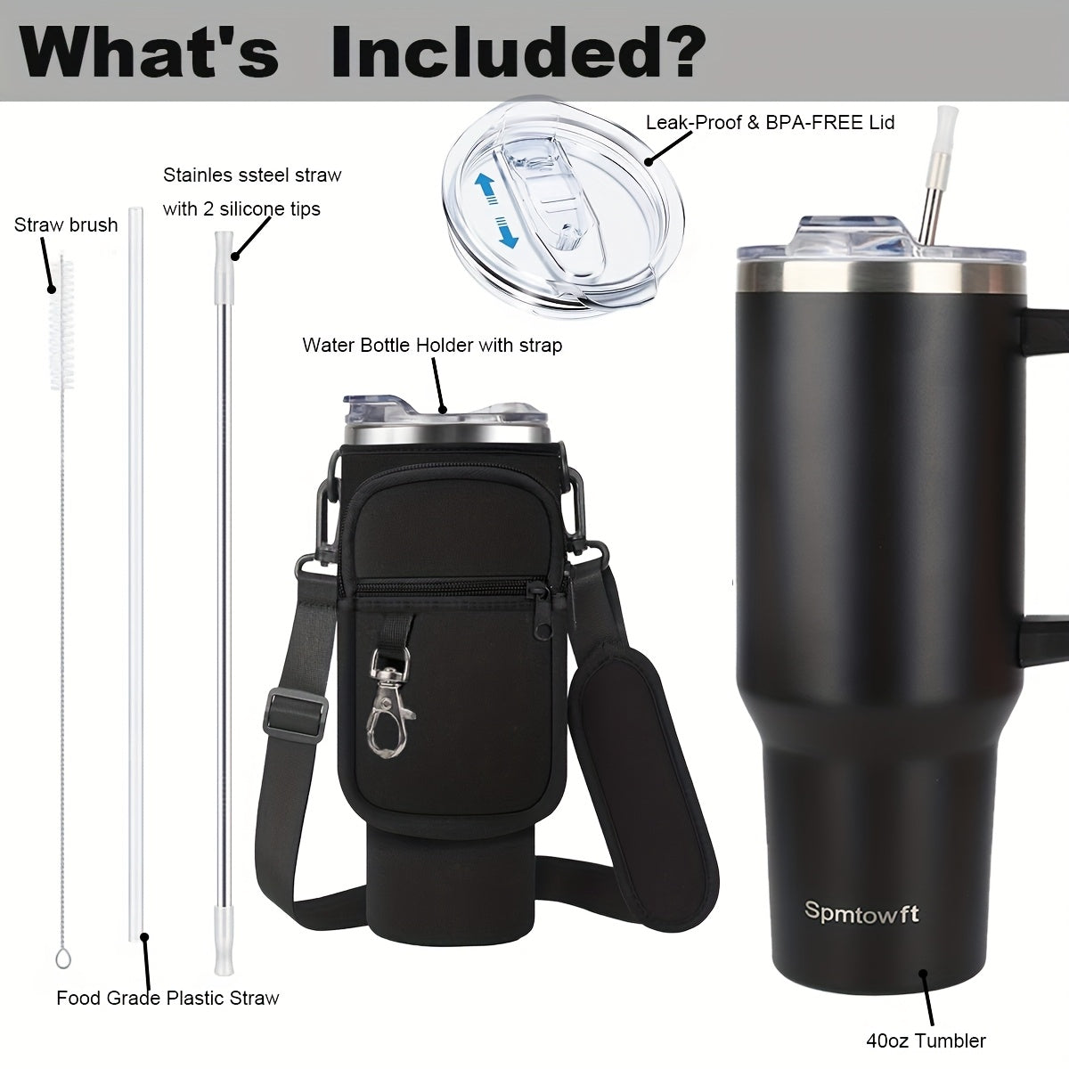 40 Oz Tumbler with Handle, Insulated Water Bottle Carrier Bag with Lid And Straw, Reusable Stainless Steel Vacuum Insulated Cup, Leak Proof Thermal Travel Coffee Mug Cup for Cold And Hot, Phone Pocket, Office Drinkwa