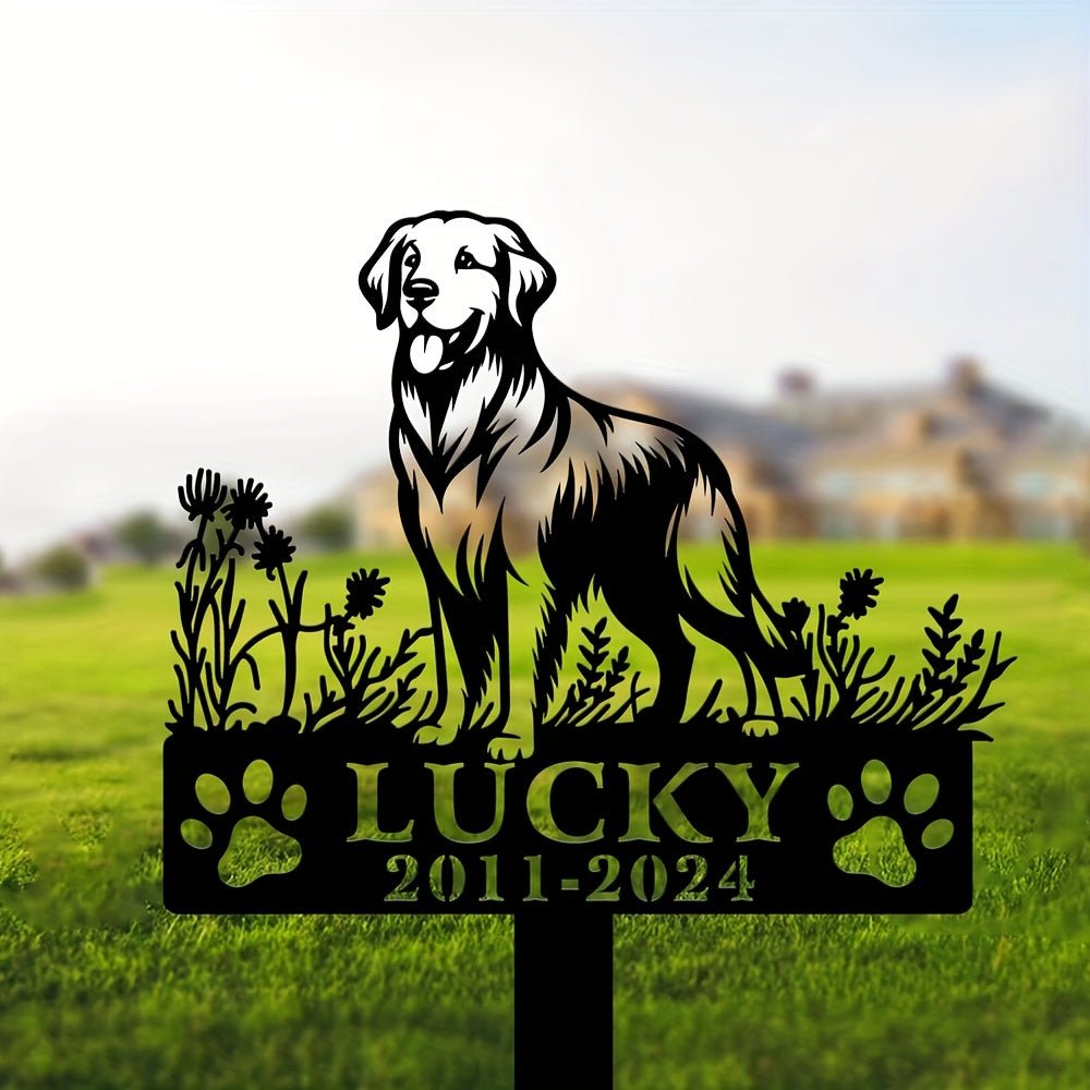 1pc Customizable Pet Memorial Garden Stake, Metal Dog Tribute Sign for Outdoor Funeral, Durable Iron Art Grave Marker, Uncharged, with Personalized Name & Year, for Golden Retriever, Labrador, Shepherd, Poodle, Dachshund, Bea - Buy That Thang