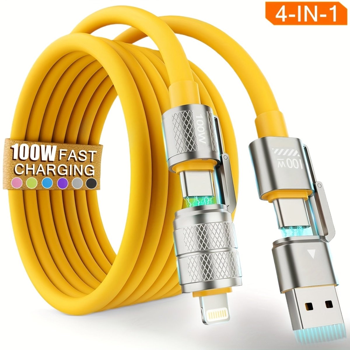 USB C to USB C, 100W 4in 1 Charging Cable, Chubby Type C/A to C/Lightning Cable for iPhone 16 15 14 13 12 11 8 7 Series/MacBook/iPad/Samsung/HUAWEI/Xiaomi, Multi Chargers for All Devices - Buy That Thang