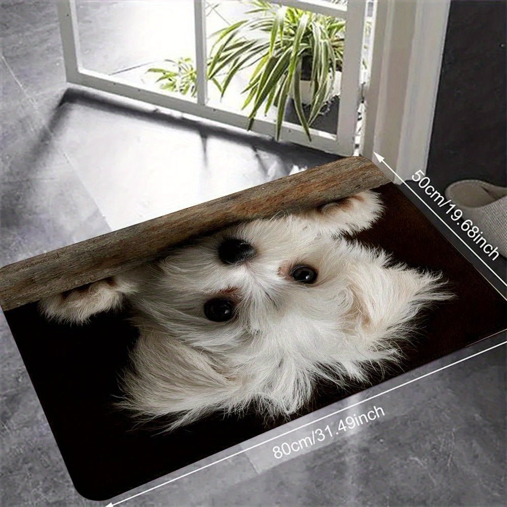 1pc Cute White Maltese Puppy Doormat - Non - Slip Entryway Mat with Fluffy Puppy Peeking, Machine Washable Soft Mat Mat for Front Door, Living Room, Kitchen - Perfect for Halloween, Christmas, Thanksgiving, Easter, Hanukkah Dec - Buy That Thang