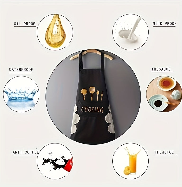 2pcs, Black And Green Polyester Apron, Simple Apron, Thickened Waist Apron, Stylish Household Kitchen Household Work Clothes, Kitchen Supplies, Printed Apron - Mother's Day Gift