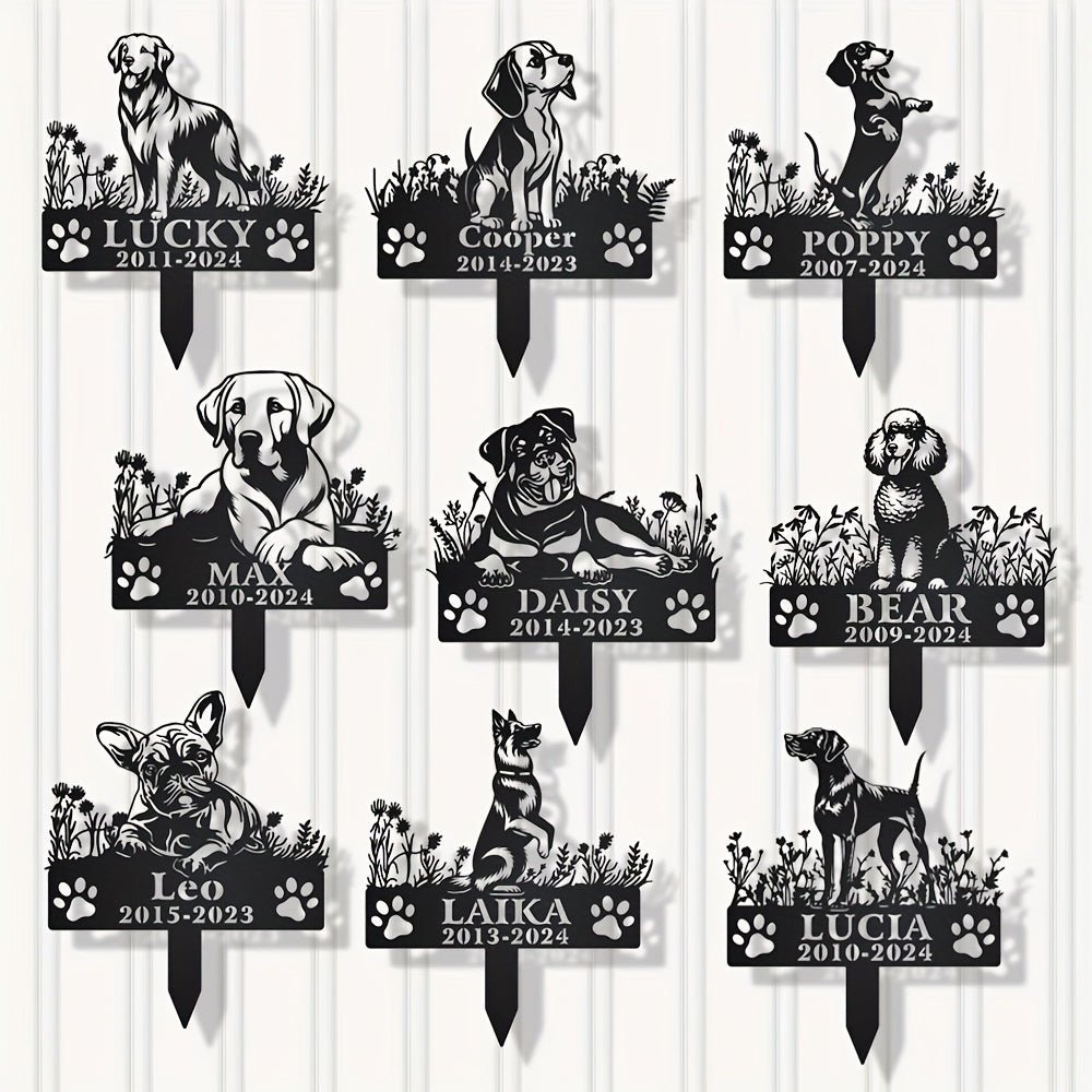 1pc Customizable Pet Memorial Garden Stake, Metal Dog Tribute Sign for Outdoor Funeral, Durable Iron Art Grave Marker, Uncharged, with Personalized Name & Year, for Golden Retriever, Labrador, Shepherd, Poodle, Dachshund, Bea - Buy That Thang
