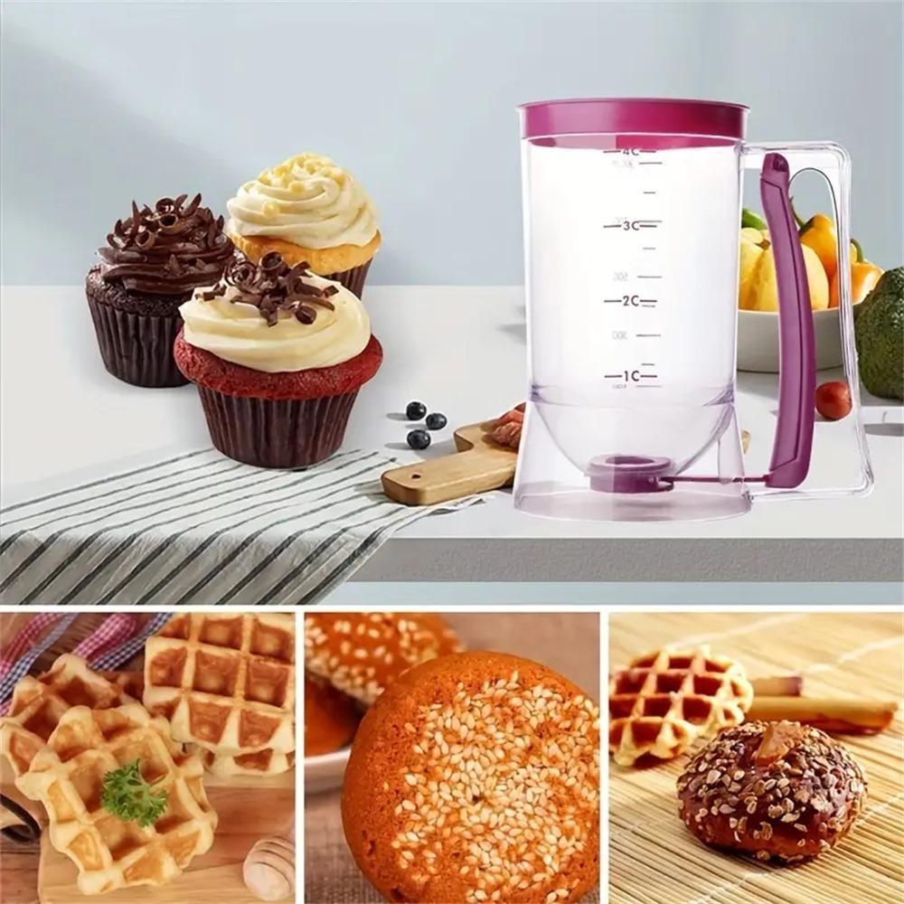 Batter Dispenser with Measuring Labels - Cake Pourer Handheld Dispenser for Cup Cakes, Essential Kitchen Tools - Make Perfect Pancakes, Cupcakes, Waffles, Muffin Mixes, Cakes and Crepes