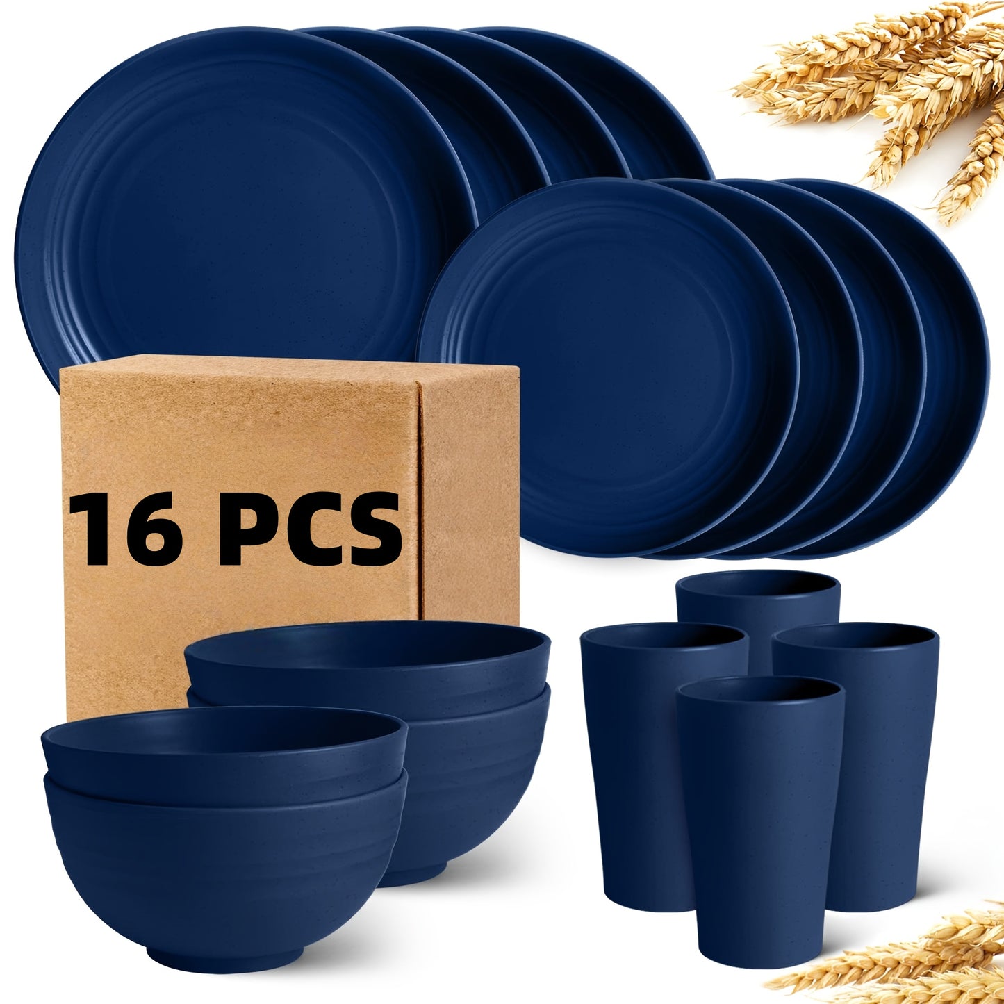 16/32pcs Kitchen Wheat Straw Large Size Dinnerware Set, For 4/8, Unbreakable Modern Dish Set Dinner Plate/Dessert Plate/Cereal Bowl/Cup, Dishwasher Safe, Lightweight Tableware, Camping And Everyday Use, Gifts For Men/Women/Ch