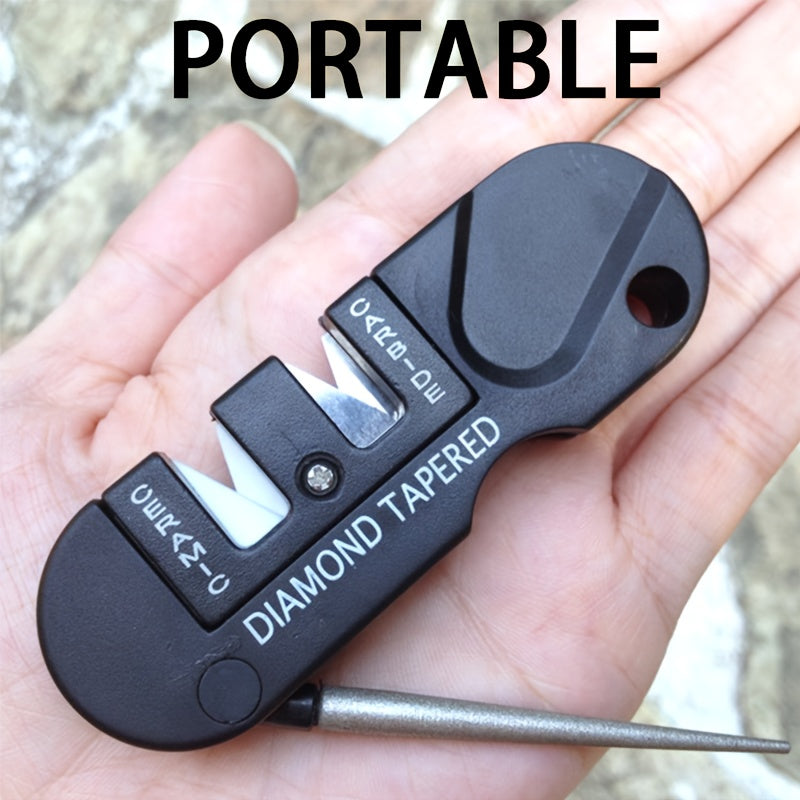 [Multi-Tool Knife Sharpener] 4-in-1 Multi-Tool Outdoor Knife Sharpener & Sharpening Tool | Lightweight Stainless Steel Clip-On Design, Ambidextrous, for Camping, Hiking, Fishing, DIY Projects, Camping Accessories, Sleek Metal