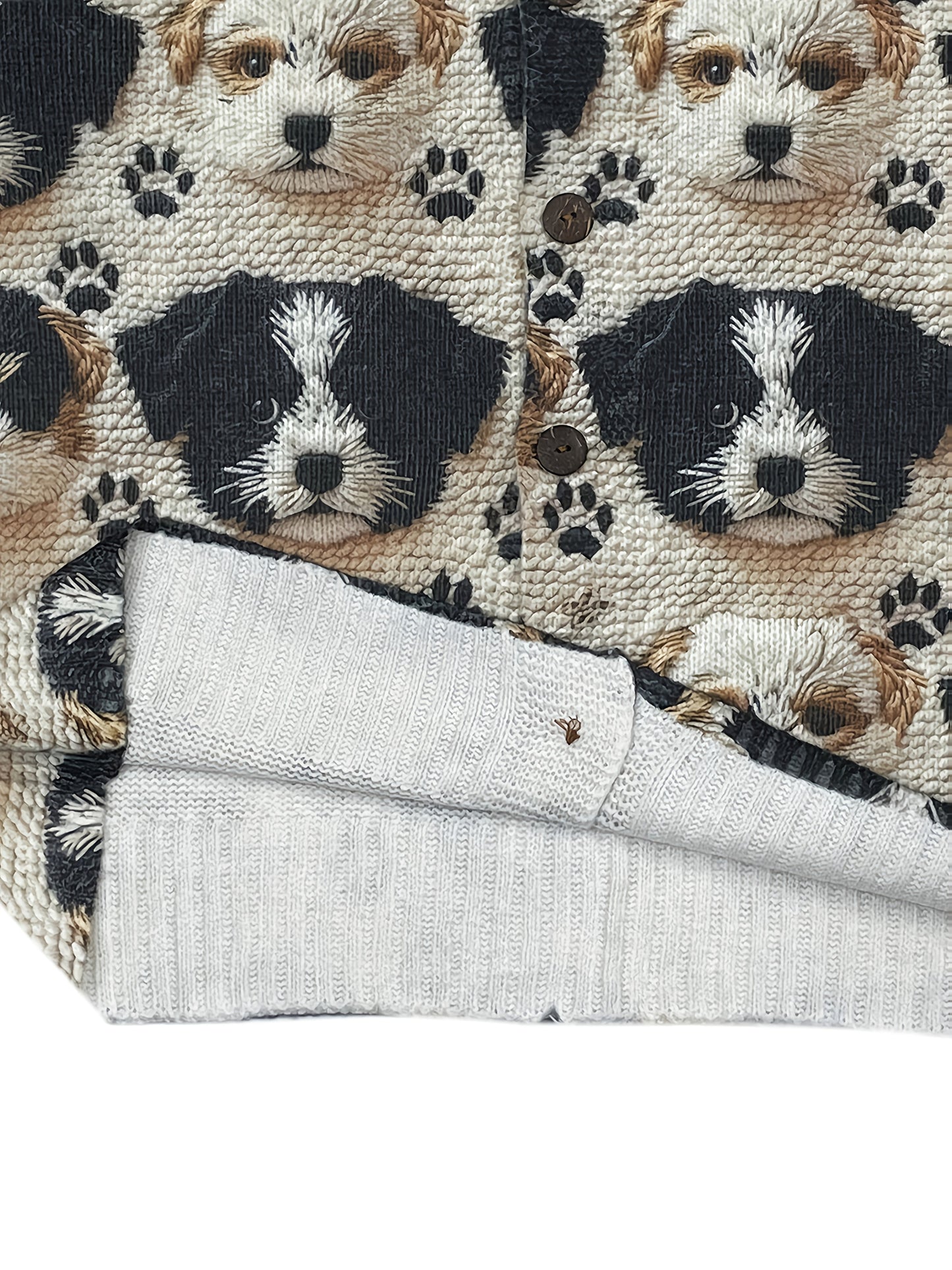 Women'S 3D Printed Cute Puppy Pattern Casual Cardigan - Fashionable Round Neck All-over Print Long Sleeve Coat, Front Button, Soft Fabric Sweater, Lightweight Four-season Outerwear, And Fashionable