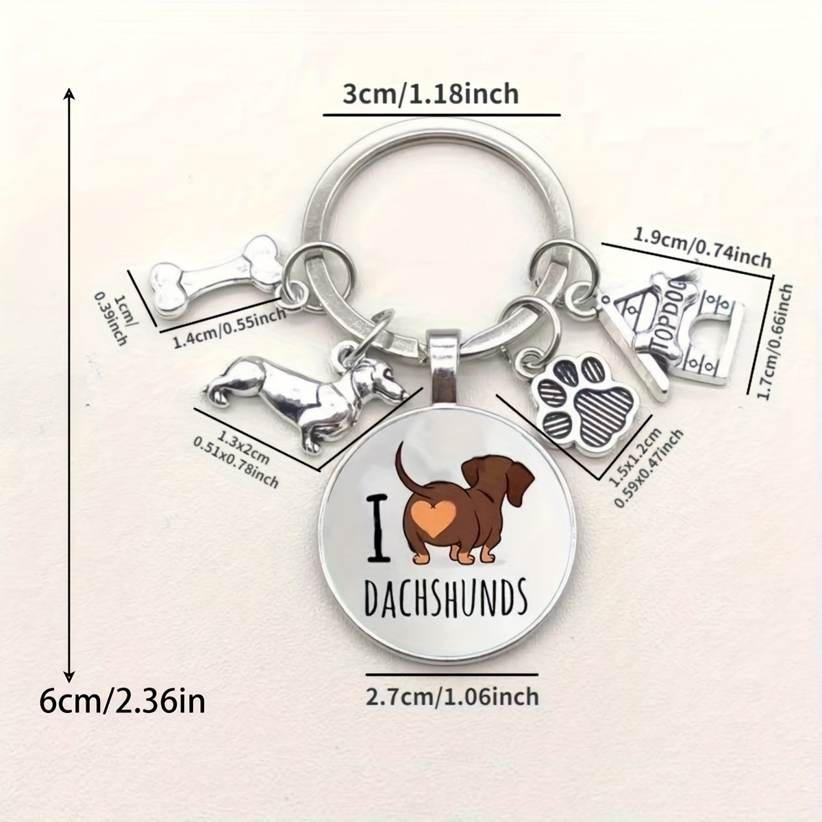 Cute Dachshund Dog Keychain - Golden Keychain Ring, Wallet, Backpack Charm - Gift for Pet Lovers, Dog Moms, and Dads