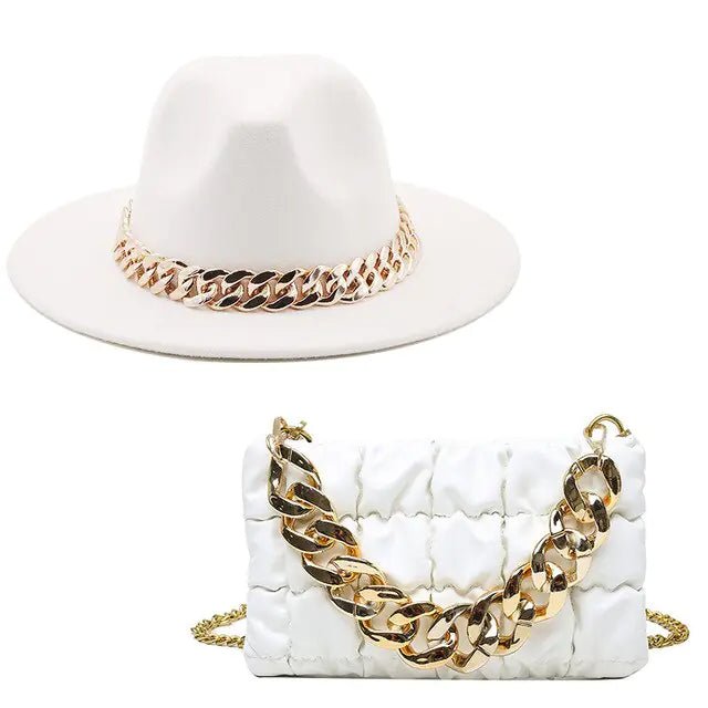 Fedora Hats Women Luxury Accessories Gold Chain - Buy That Thang