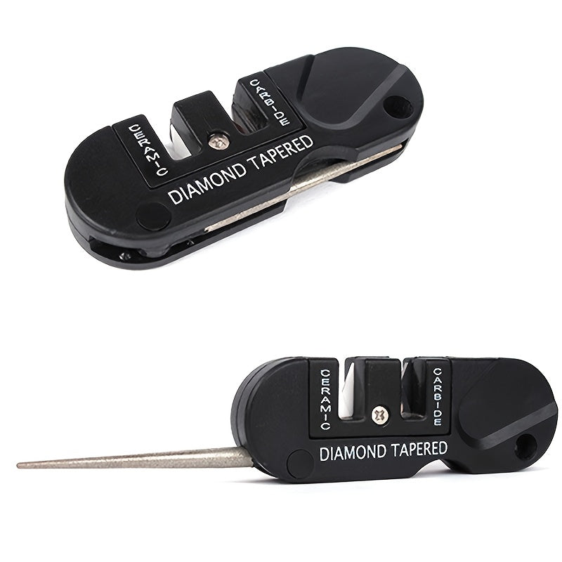 [Multi-Tool Knife Sharpener] 4-in-1 Multi-Tool Outdoor Knife Sharpener & Sharpening Tool | Lightweight Stainless Steel Clip-On Design, Ambidextrous, for Camping, Hiking, Fishing, DIY Projects, Camping Accessories, Sleek Metal