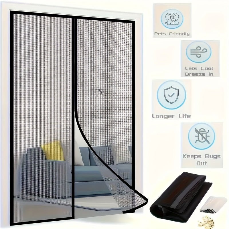 [Durable Magnetic Screen Door] Heavy Duty, Durable Magnetic Screen Door - No Manual Operation, Insect - Proof Partition with Frame Shackle for Pets & Youngsters, Easy Install for Indoor/Outdoor Use, Modern Door Accessory - Buy That Thang