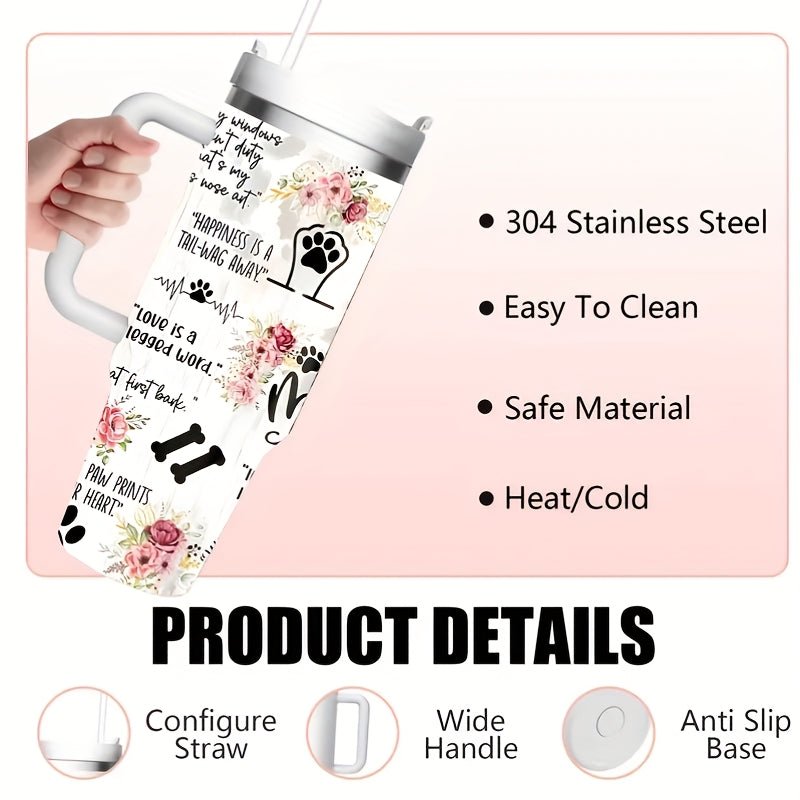 40oz Insulated Dog Mom Stainless Steel Water Bottle with Lid & Straw - "Love is a Dog" Design, 304 Stainless Steel, Perfect for Summer & Winter Outdoor Travel, Insulated Water Bottle - Buy That Thang