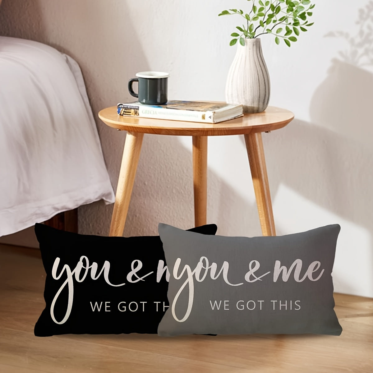1pc "You & Me We Got This" Lumbar Throw Pillow Cover - Contemporary Farmhouse Decorative Pillow Case 12x20 Inch, Black & White Inspirational Quote, Zipper Closure, Machine Washable for Sofa Bed Couch, Cozy Home Accent, Throw