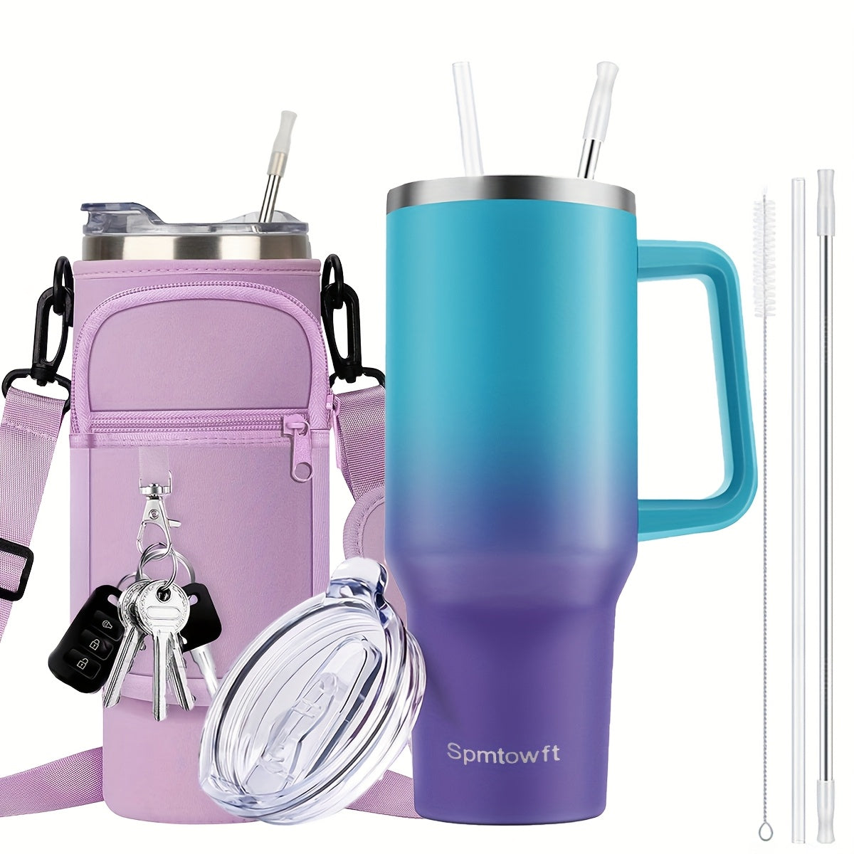 40 Oz Tumbler with Handle, Insulated Water Bottle Carrier Bag with Lid And Straw, Reusable Stainless Steel Vacuum Insulated Cup, Leak Proof Thermal Travel Coffee Mug Cup for Cold And Hot, Phone Pocket, Office Drinkwa
