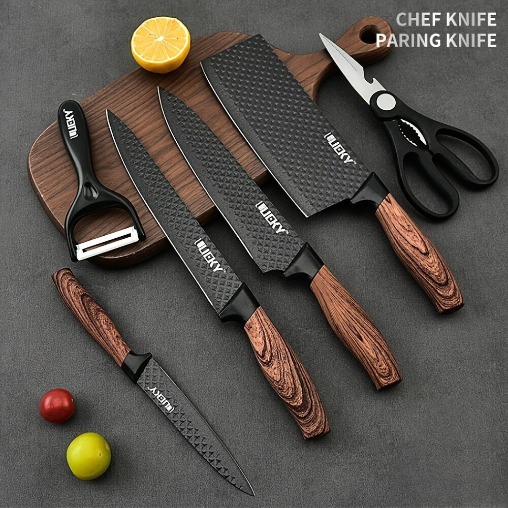 6pcs Professional Kitchen Knife Set With Ergonomic Wooden Handles - Ideal For Home Cooking And Professional Chefs - Includes Gift Box Packaging - Suitable For Cutting Meat, Vegetables, Fruits, Bread, And More - Buy That Thang