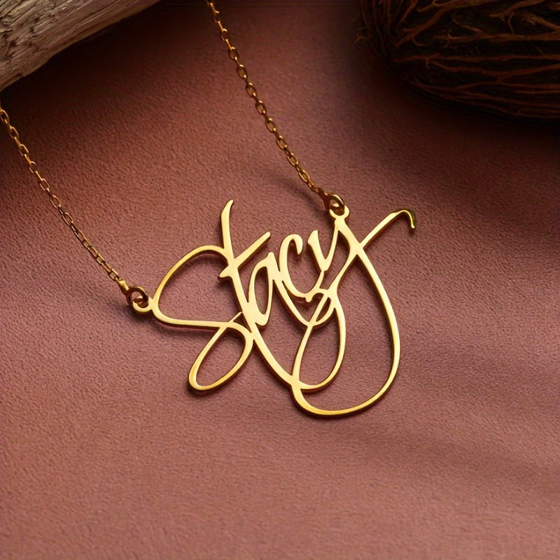 Personalized Name Necklace - Custom Cursive Style Golden Metal Pendant, Elegant Bohemian Style Jewelry Gift for Mom, Anniversaries - Wearable for Daily And Vacation Use - Buy That Thang