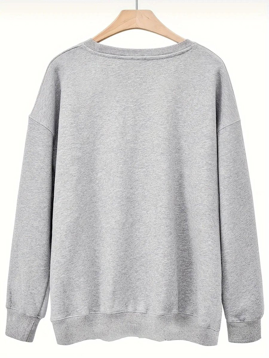 Women's Black Cat Print Sweater Blending Gray - Loose Fit Fall Winter Warm Pullover, Machine Washable Sweater with Rib - Cuff & H - Line Silhouette, Casual Streetwear Sweaters for Layering (Comfortable Loose - Fit Sweater) - Buy That Thang