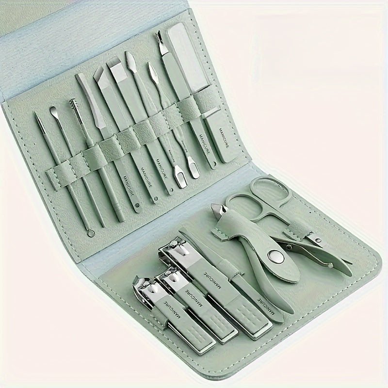 1 Set 16pcs Professional Stainless Steel Nail & Foot Care Set with Straight - Edge Nail Files, Ear Picker, Scissors, Nail Polish Remover, Nail Polish Brushes - Buy That Thang