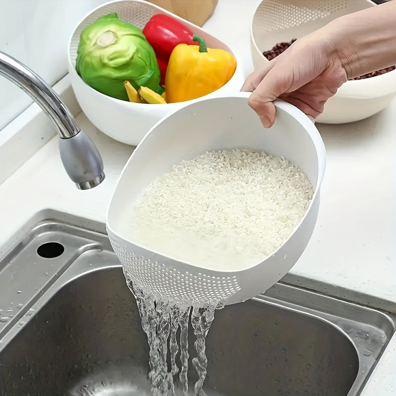 1/2pcs Multi-Functional Rice Washing Basket with Dense Hole Screen - Heavy-Duty Plastic Food-Safe Kitchen Strainer, Collapsible Design & Hanging Holes for Easy Storage, BPA-Free Plastic for Rinsing Rice, Pasta, Vegetables, Fr