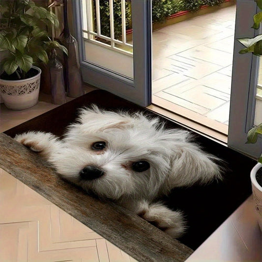 1pc Cute White Maltese Puppy Doormat - Non - Slip Entryway Mat with Fluffy Puppy Peeking, Machine Washable Soft Mat Mat for Front Door, Living Room, Kitchen - Perfect for Halloween, Christmas, Thanksgiving, Easter, Hanukkah Dec - Buy That Thang
