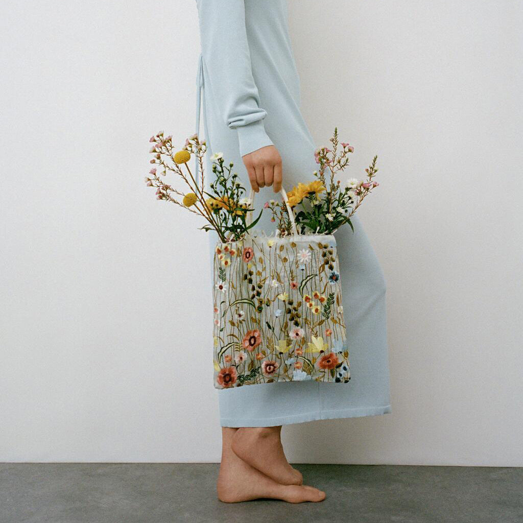 Embroidery Flower One Shoulder Portable Lace Tote Bag Artsy Ancient Style