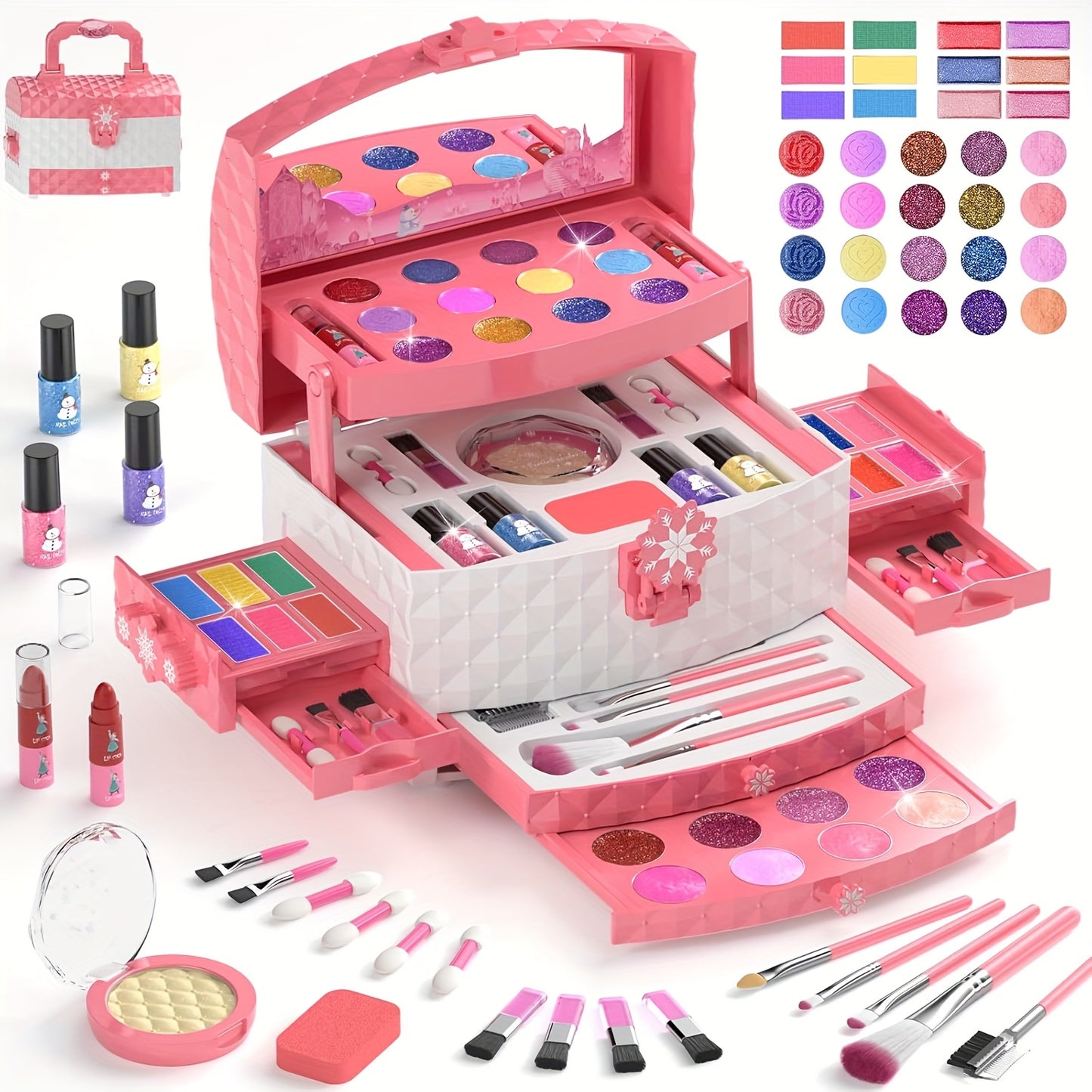 Girls Toys - 56pcs Kids Makeup Gift Box, Set - Non-toxic Washable Pretend Makeup Set with Brushes And Blendable Shades Eyeshadow for Girls Ages 3-12 | Perfect Kids Toys, Birthday Gifts