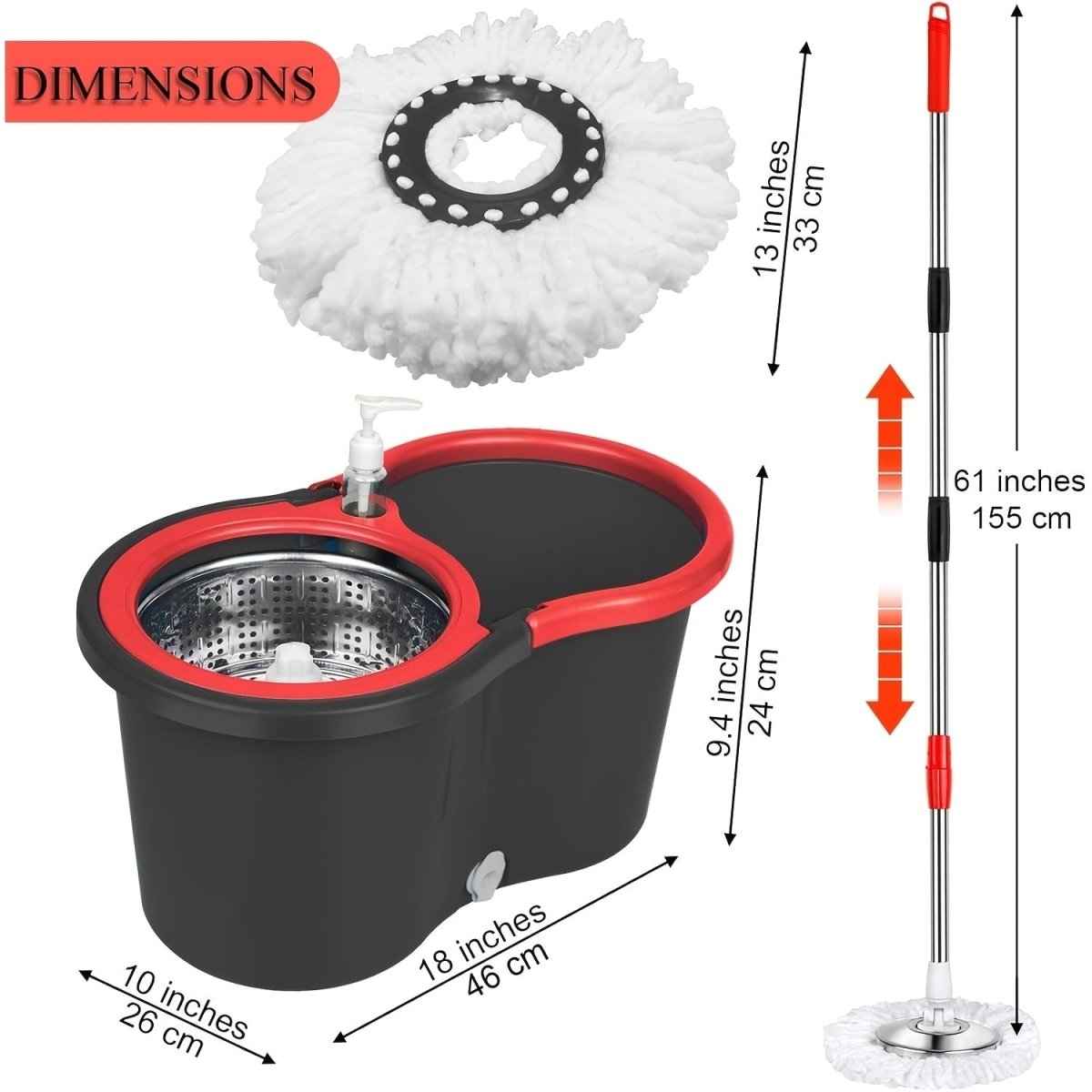 4 - in - 1 Spin Mop and Bucket Set with 4 Mop Heads, 360° Spin Mop Kit with 2 Microfiber Mop Heads, Spinning Mop Bucket System for Floor Cleaning - Ideal for Living Room, Bedroom, Bathroom, Kitchen, and Toilet, Mop Bucket System - Buy That Thang