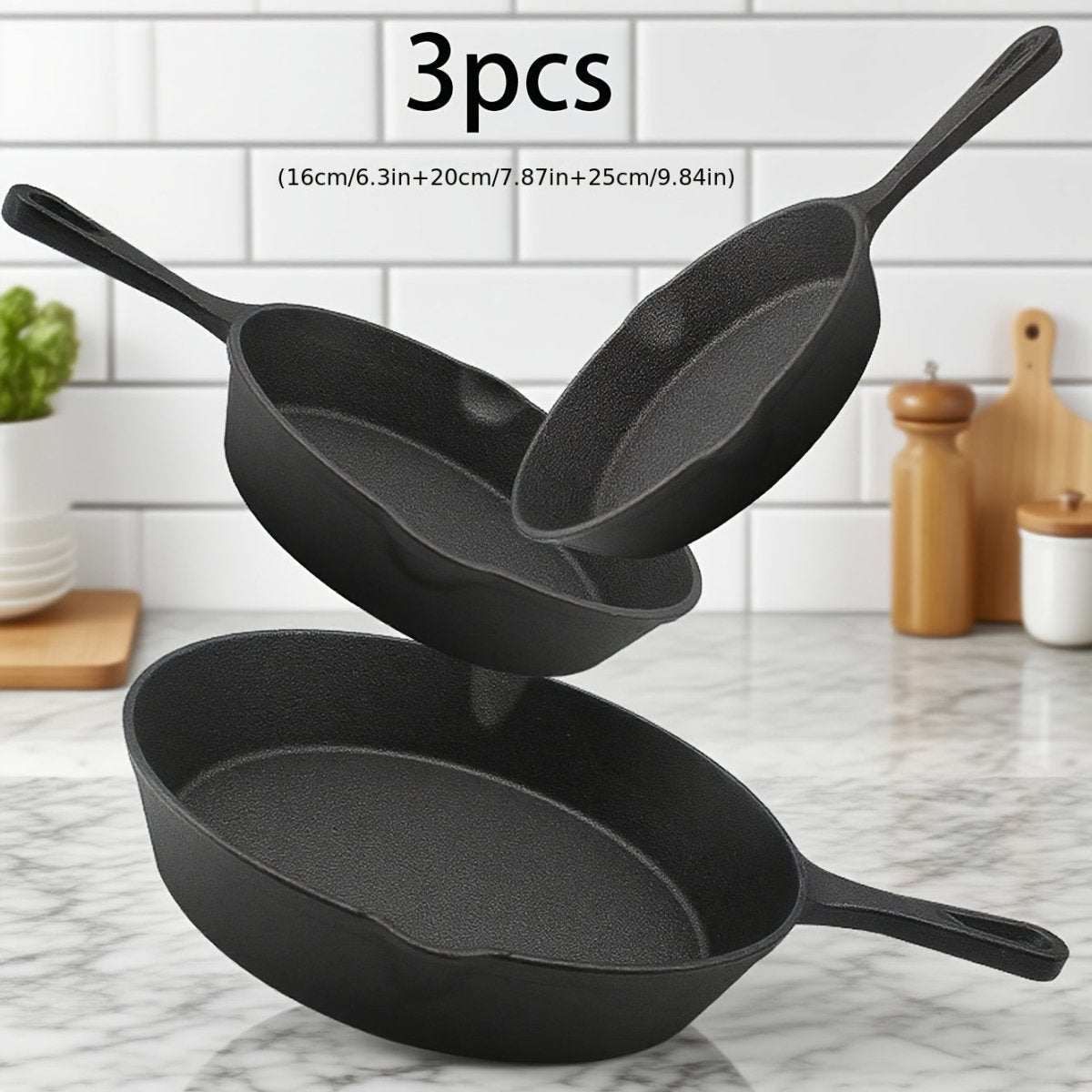 3pcs, 1pc Cast Iron Skillet Set, Cast Iron Pan Without Coating Set, 6 Inch/8 Inch/10 Inch Cast Iron Frying Pan for Steak, Eggs Cooking, Household Pan, Kitchen Accessories, Home Cookware Essentials, Multifunctional Pan for Ind - Buy That Thang