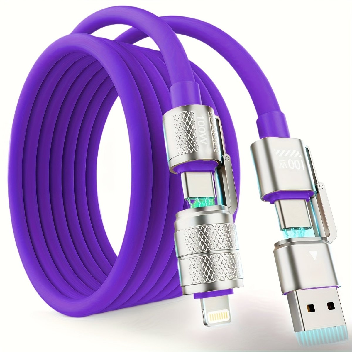 USB C to USB C, 100W 4in 1 Charging Cable, Chubby Type C/A to C/Lightning Cable for iPhone 16 15 14 13 12 11 8 7 Series/MacBook/iPad/Samsung/HUAWEI/Xiaomi, Multi Chargers for All Devices - Buy That Thang
