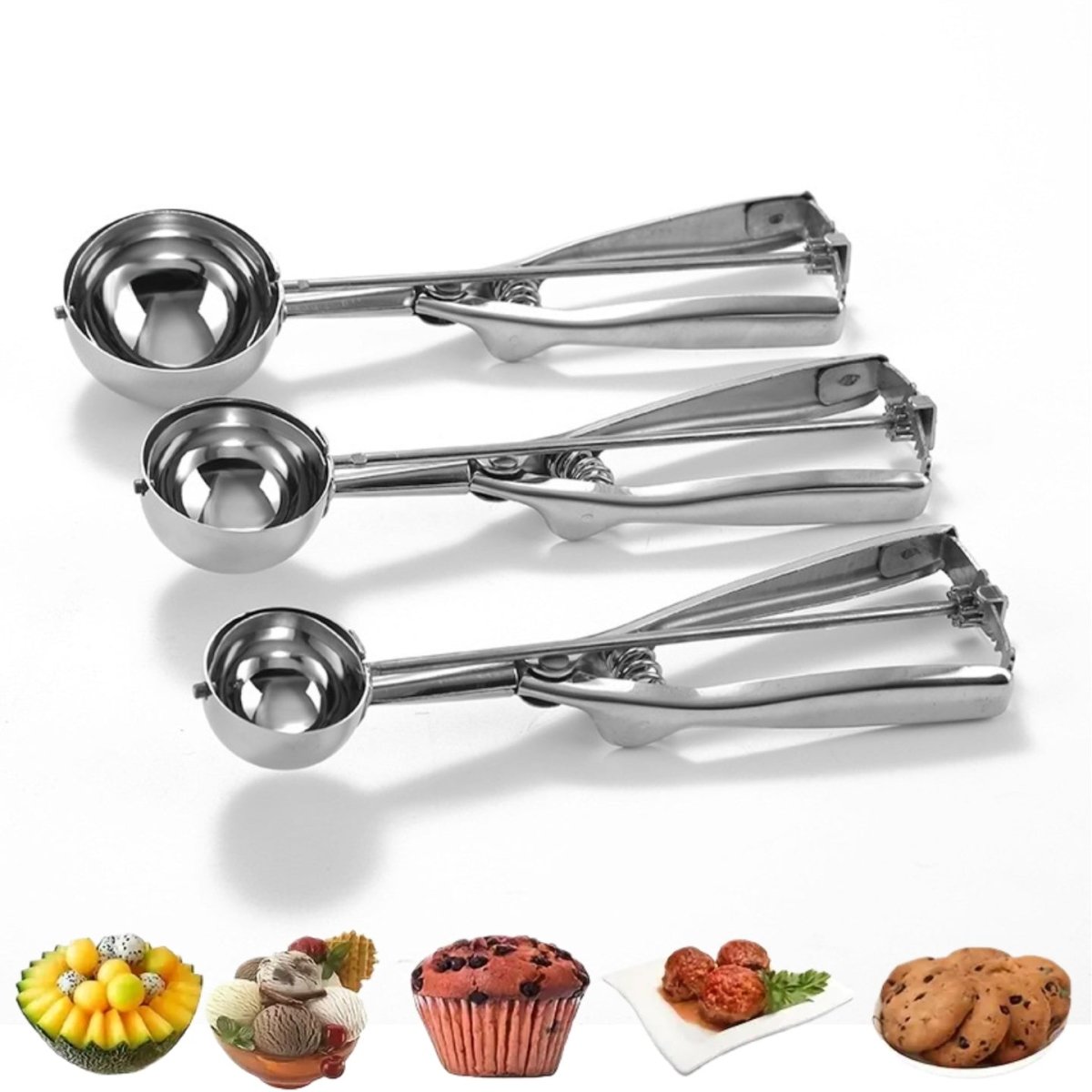 3pcs Cookie Scoops for Baking Include 1 Tbsp/ 2 Tbsp/ 3 Tbsp, Cookie Dough Scoop, Ice Cream Scoop Set, for Cookie, Cupcake, Melon Ball, Meatball, Ice Cream, Halloween And Christmas Kitchen Gifts - Buy That Thang