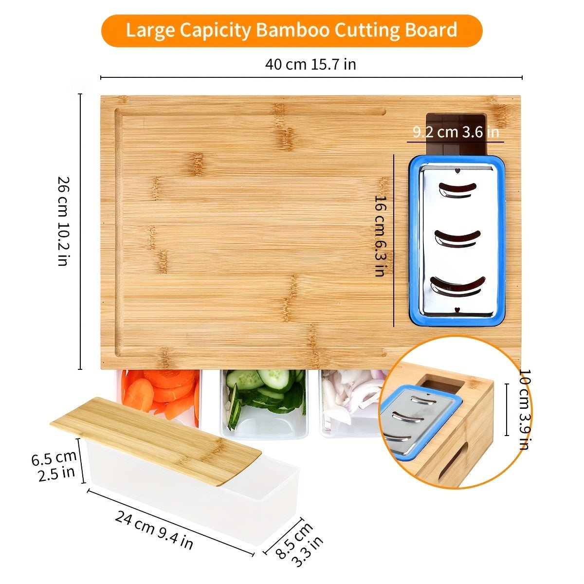 Bamboo Cutting Board Wooden Cutting Board with Food Container Storage Box Cheese Shredder and Juice Tank Suitable for Vegetables Cheese and Meat Type Wooden Cutting Board with Container Food Drop Area Carving Board with Easy - Buy That Thang