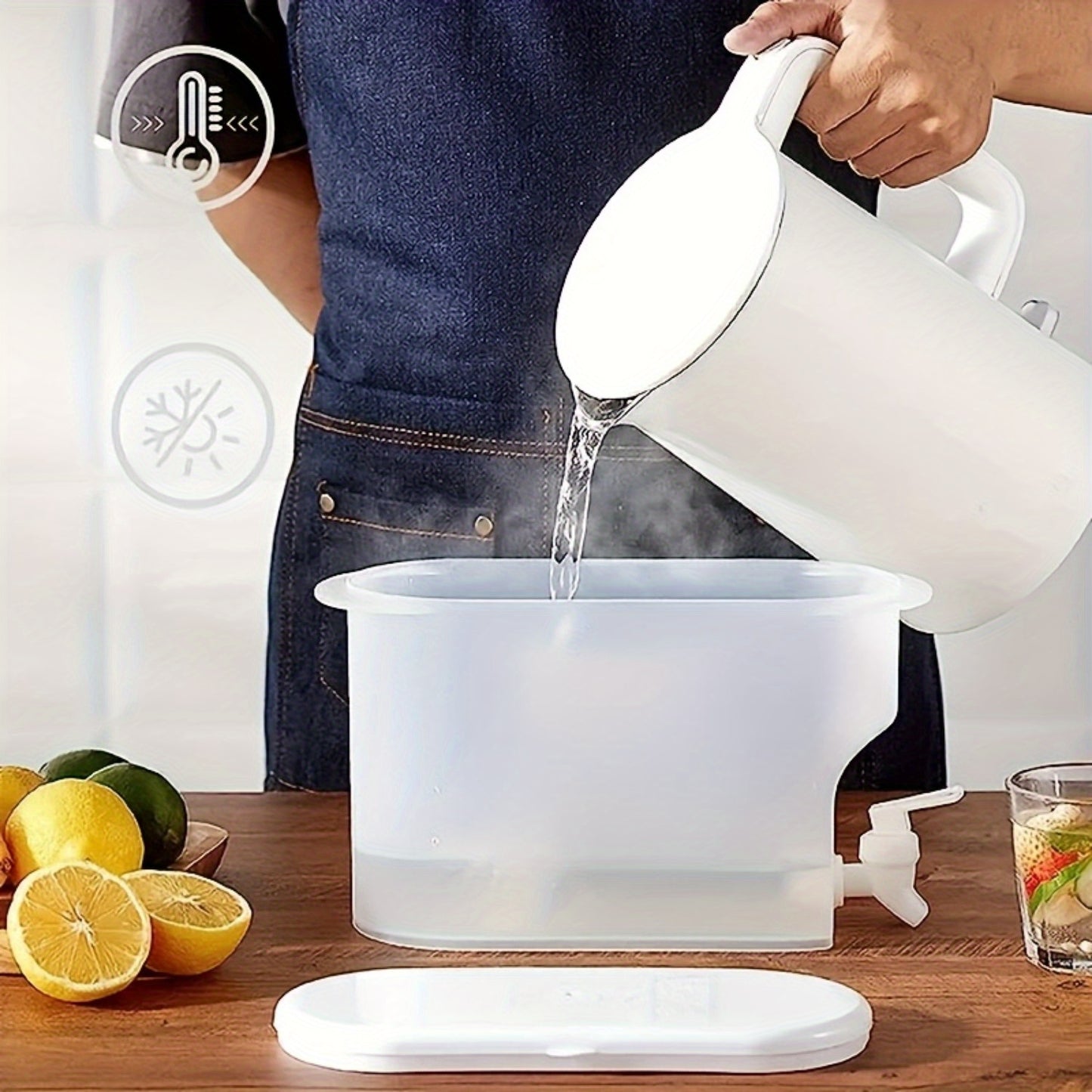 Large Capacity Plastic Kettle Dispenser | 1pc Beverage Dispenser with Tap, Cold Kettle with Faucet in Fridge, Fruit Tea Pot, Lemonade Bottle - Household Supplies